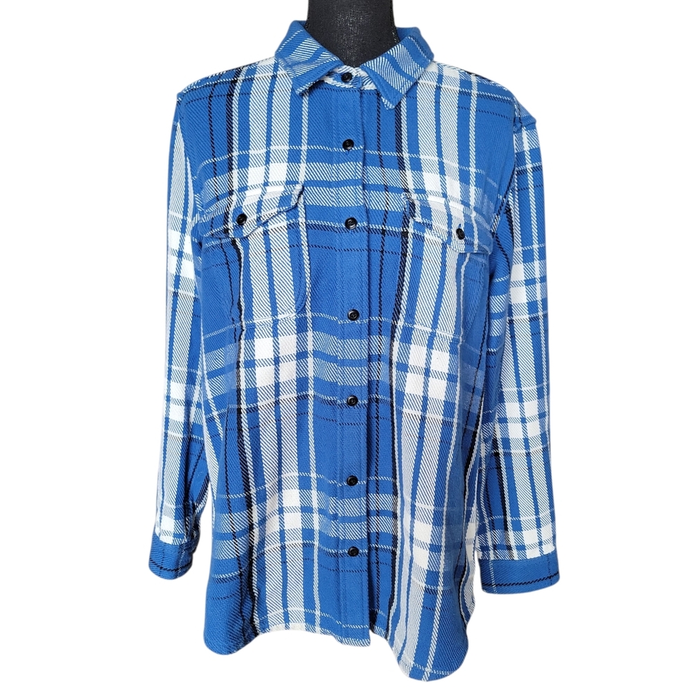 Outerknown Blanket Shirt Blue and White Country Plaid Women's Size M/L
